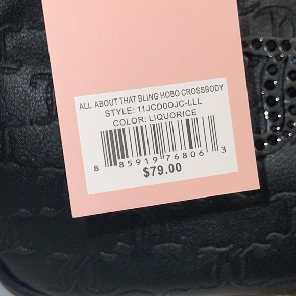 JUICY COUTURE Black Embossed Crossbody Bag in Liquorice (Black) w/Coin/Air Pods - Picture 12 of 16